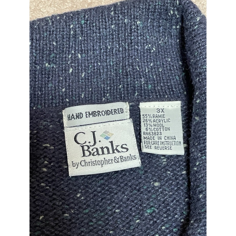 Vintage Christopher & Banks Sweater Zip 3xl Women's Blue Cabin Pine Tree Snow - Picture 4 of 7